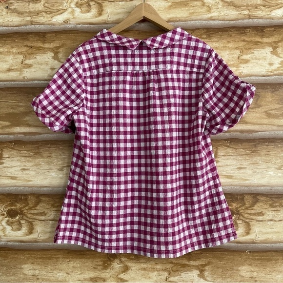 Vintage Pendleton gingham check gauzy reversed Peter Pan collar blouse size XL - Picture 11 of 13